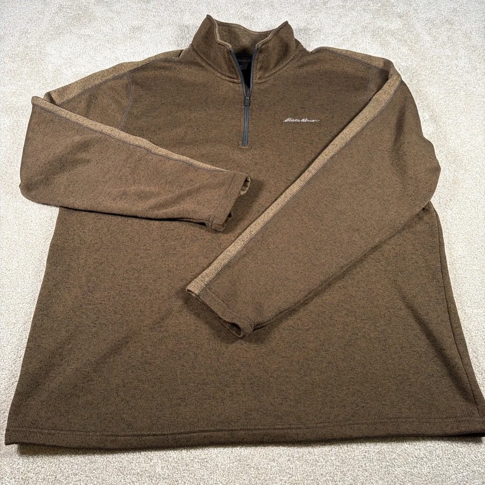 Eddie Bauer Mens 1/4 Zip Long‎ Sleeve Pullover Shirt 2XL Brown Polyester